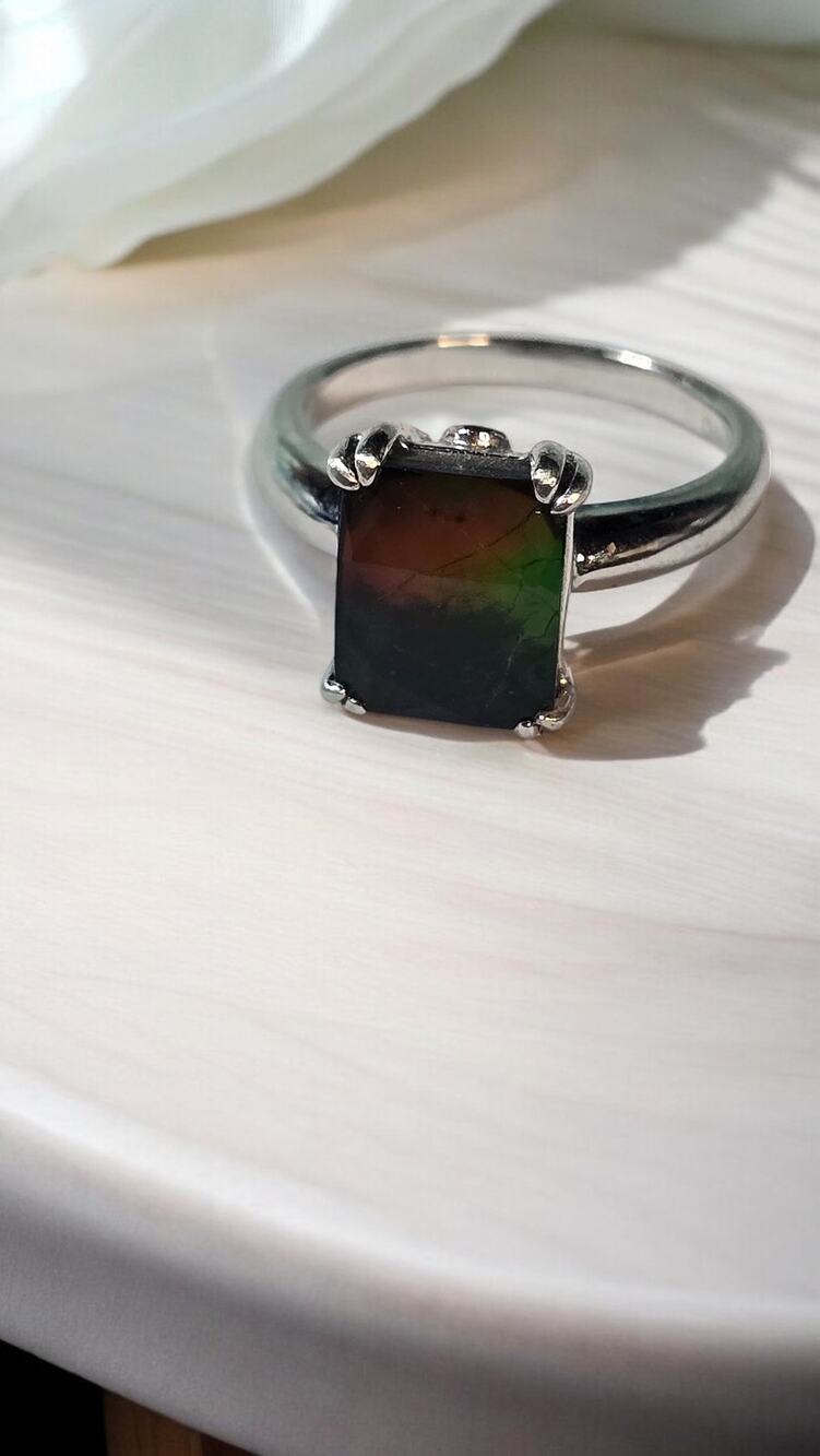 Dark Multicolor Gemstone Sterling Silver 925 Emerald Cut Ring Dark Romantic